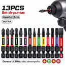 Puntas Magnéticas para Destornillador de Impacto (13Unds) 50mm. Set de Puntas para Atornillador S2 Acero Aleado, PH, SQ Torx, SL