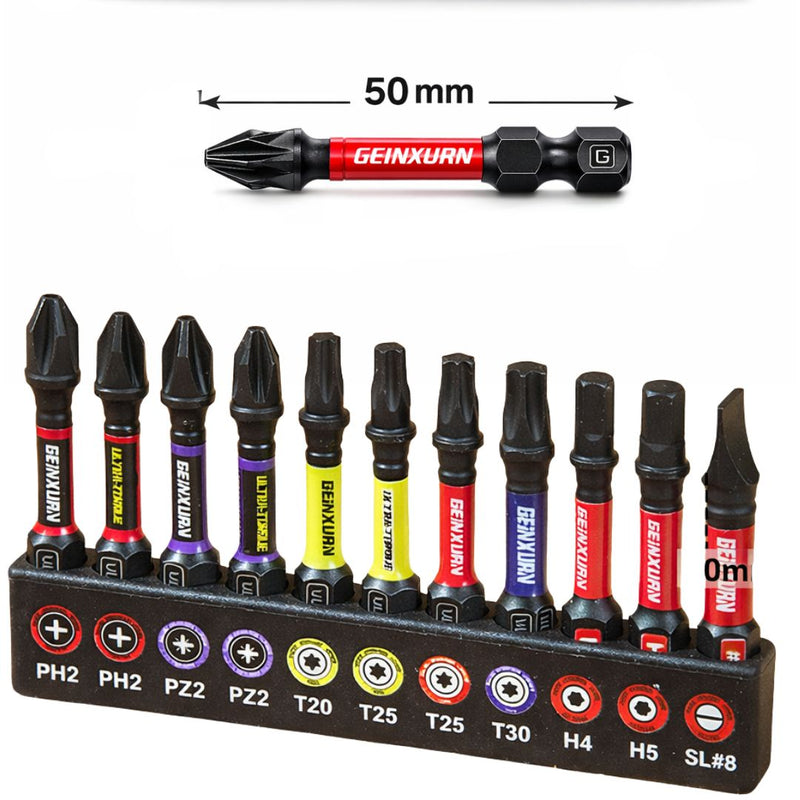 Puntas Magnéticas para Taladro (13Unds) 50mm. Juego de Puntas para Atornillador de Impacto S2 Acero Aleado, PH, PZ, Torx, Hex, SL.