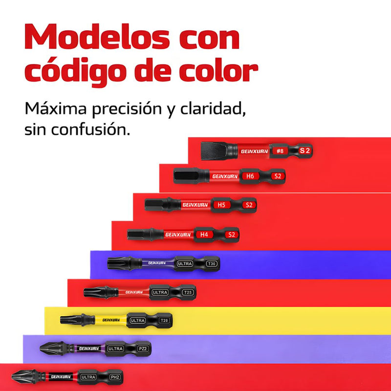 Puntas Magnéticas para Taladro (13Unds) 50mm. Juego de Puntas para Atornillador de Impacto S2 Acero Aleado, PH, PZ, Torx, Hex, SL.