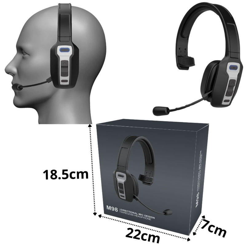 Auricular Bluetooth 5.2 con Micrófono para Call Center y Oficina headset Inalámbricos con Micrófono y Alcance 15m. Audífonos (500g) con Conexión Dual. Color Negro.