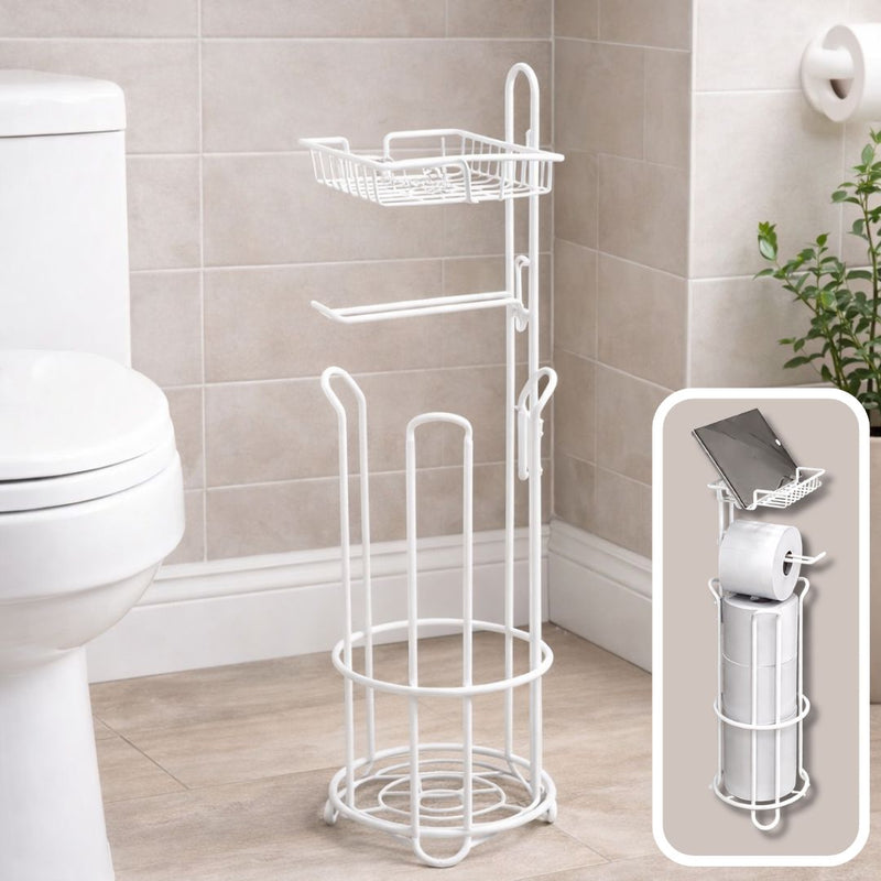 Organizador de Papel Higiénico para Baño con Repisa y Porta Celular Organizador de baño de 60cm Color Blanco.