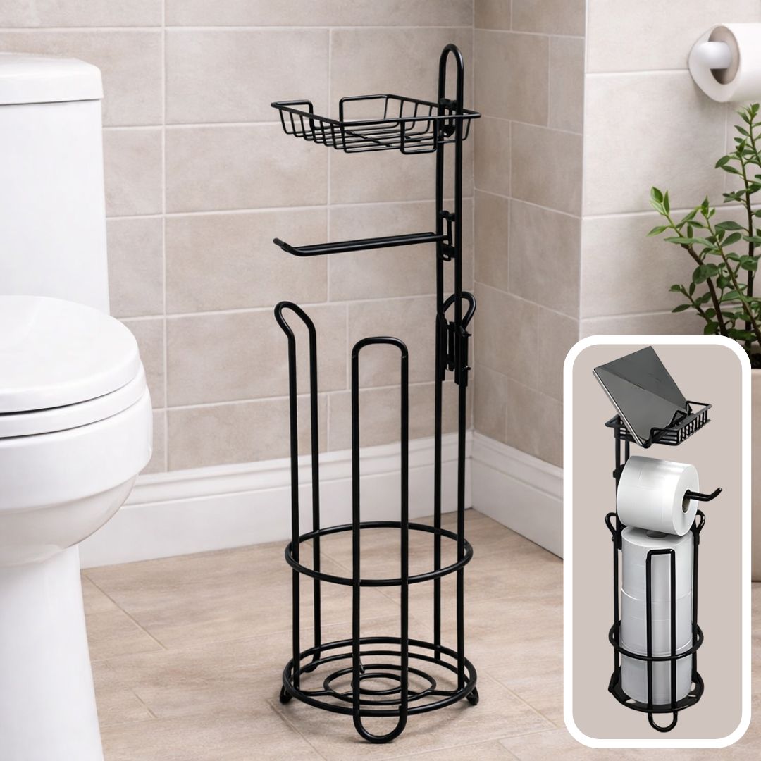 Organizador de Papel Higiénico para Baño con Repisa y Porta Celular Organizador de baño de 60cm Color Negro.