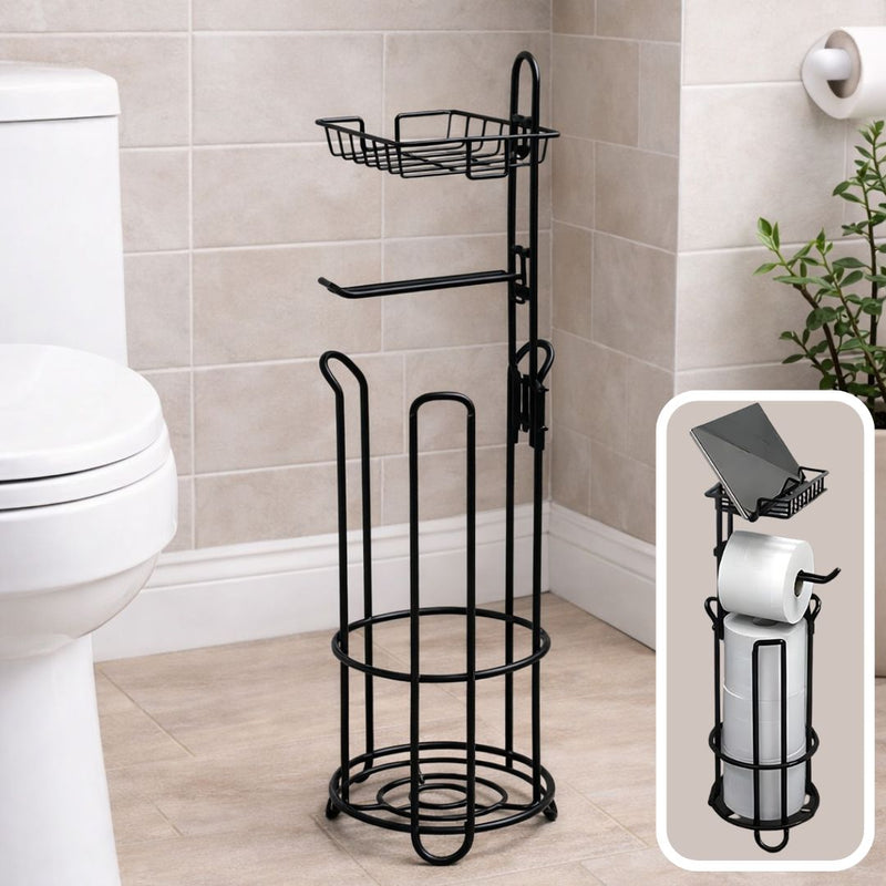 Organizador de Papel Higiénico para Baño con Repisa y Porta Celular Organizador de baño de 60cm Color Negro.