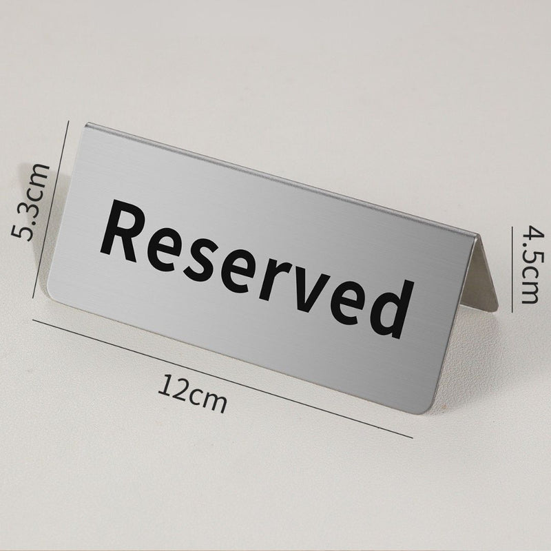 Letrero de Mesa de reservas “Reserved” de 12 cm. Señalización de Reservado de Acero Inoxidable para Restaurante y Eventos. Color Plateado.