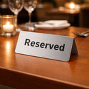 Letrero de Mesa de reservas “Reserved” de 12 cm. Señalización de Reservado de Acero Inoxidable para Restaurante y Eventos. Color Plateado.