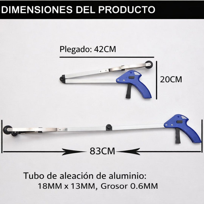 Pinza Recogedora Extensible Multiuso – Agarrador de Basura y Objetos Plegable de Aluminio. Recolector de Basura con Extensión de 83cm. Picker. Agarrador.