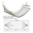 Hamaca Colgante de Algodón con  de Madera Maciza. Chinchorro de Malla Tipo Red de Pesca (200 x 80cm) Transpirable para Jardín y Exterior.