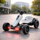 Go Kart Eléctrico para Niños con Luces LED – Carrito Drift Recargable. Vehículo Go Kart Infantil Control Remoto con Bluetooth 6V y 7A. Color Blanco 85×56×51cm.