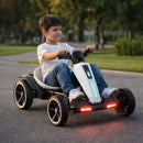 Go Kart Eléctrico para Niños con Luces LED – Carrito Drift Recargable. Vehículo Go Kart Infantil Control Remoto con Bluetooth 6V y 7A. Color Blanco 85×56×51cm.