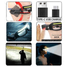 Gafas de Seguridad Lentes con Luz COB Recargable USB-C. Lentes con Sensor de Movimiento Hasta10 cm de Resistente al Agua IPX4. Color Azul (16x8x6cm).