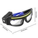 Gafas de Seguridad Lentes con Luz COB Recargable USB-C. Lentes con Sensor de Movimiento Hasta10 cm de Resistente al Agua IPX4. Color Azul (16x8x6cm).