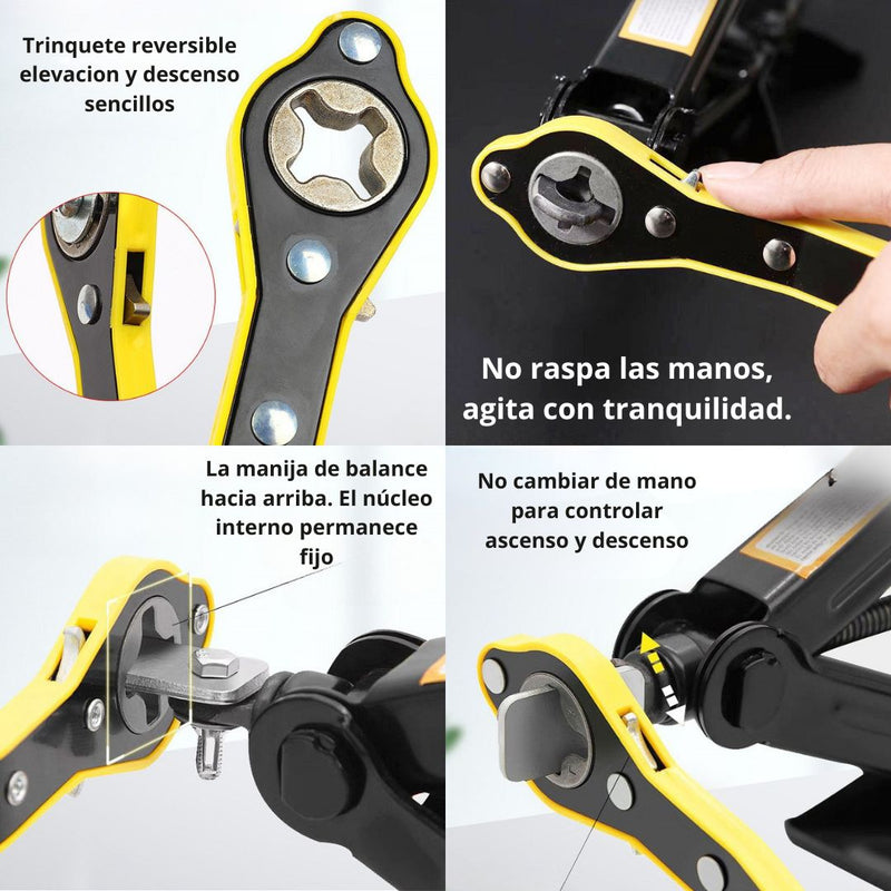 Manivela Universal para Gato Hidráulico – Llave trinqete para Elevador de Auto (260g). Llave Manual de Carraca con Mango Ergonómico Antideslizante para Elevación (34cm)