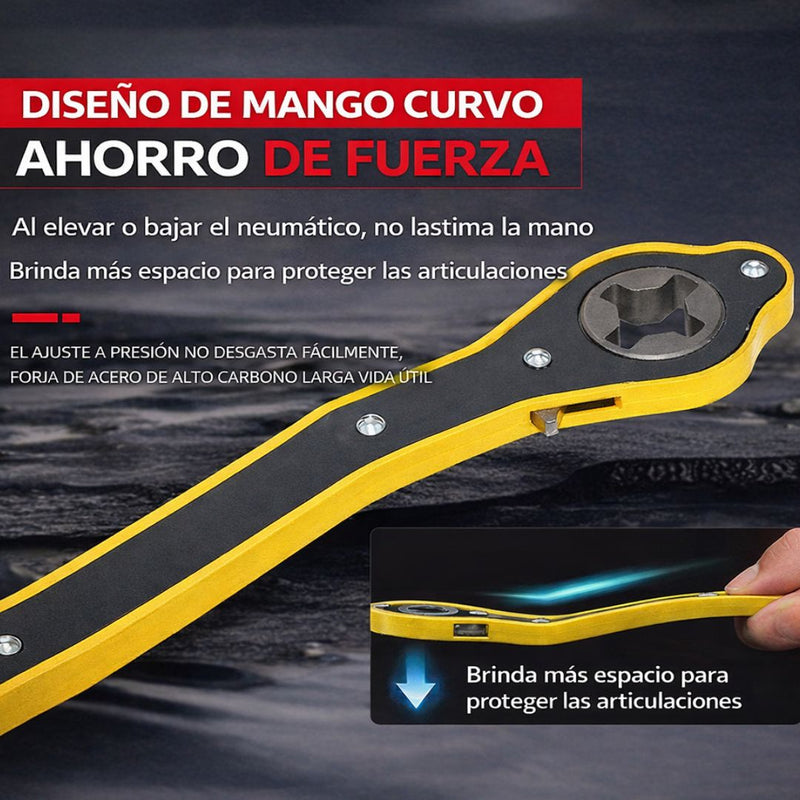 Manivela Universal para Gato Hidráulico – Llave trinqete para Elevador de Auto (260g). Llave Manual de Carraca con Mango Ergonómico Antideslizante para Elevación (34cm)