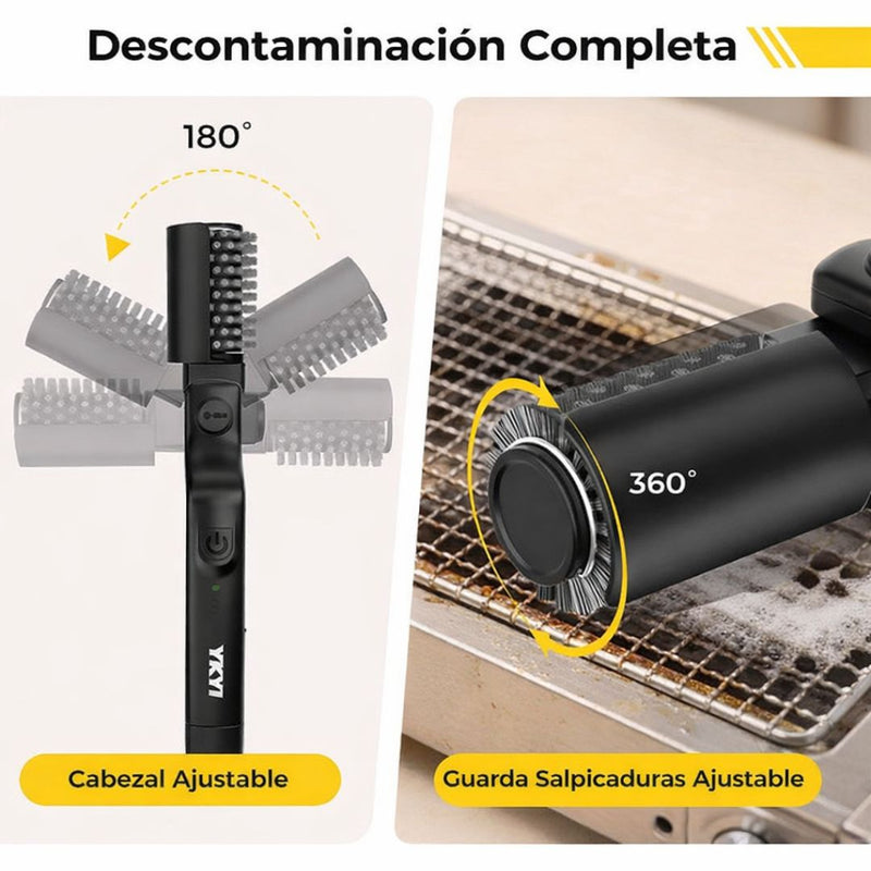 Cepillo Eléctrico para Limpiar Parrillas BBQ – Limpiador Recargable para Asadores con 3 Velocidades. Giratorio con Cabezal de Alambre. Negro 42.1×13.8×7.8cm
