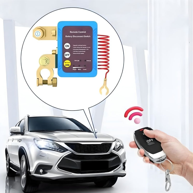 Interruptor Desconectador de Batería para Auto con Control Remoto. Cortacorriente 240A Voltaje 23V. Sistema Antirrobo con Pantalla de Voltaje.