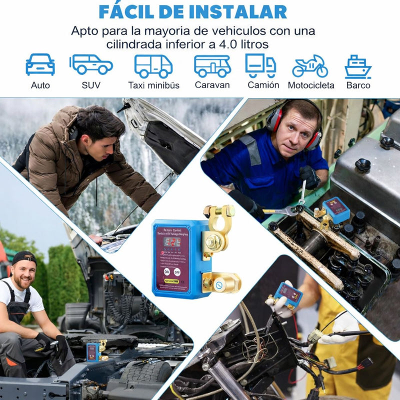 Interruptor Desconectador de Batería para Auto con Control Remoto. Cortacorriente 240A Voltaje 23V. Sistema Antirrobo con Pantalla de Voltaje.