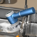Cepillo de Limpieza Eléctrico Inalámbrico 360° con 5 Cabezales. Limpiador Recargable USB-C para Cocina y Baño 3 Velocidades 5W 5V. Color Azul 20.5 cm.