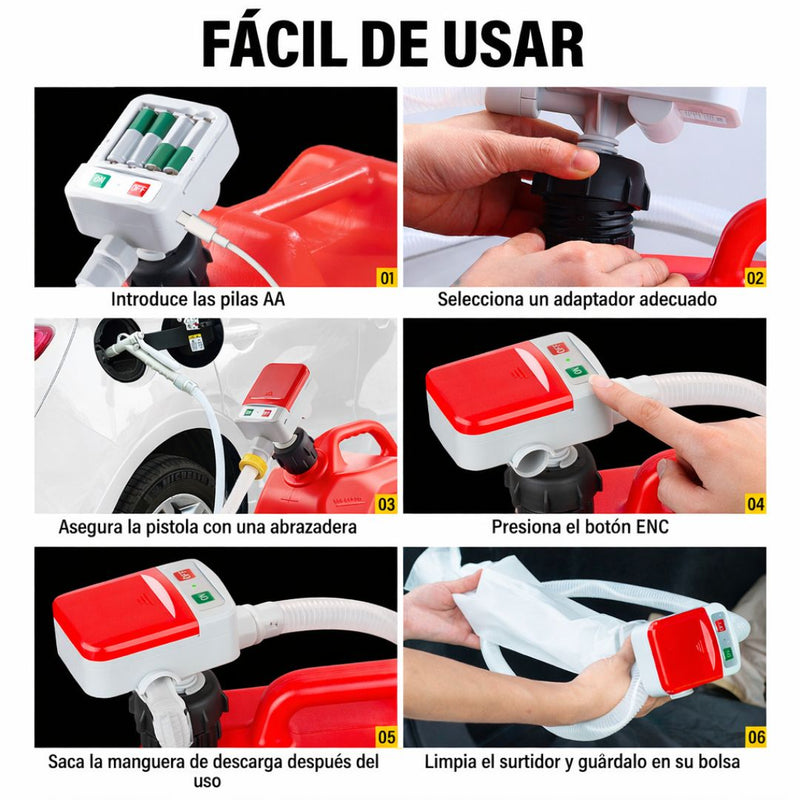 Bomba Eléctrica Portátil para Transferencia de Combustible Extractor de Gasolina Portátil  3.2 GPM con Manguera. Transferidor Compatible con Bidones de Gasolina y Diésel. FN 901M