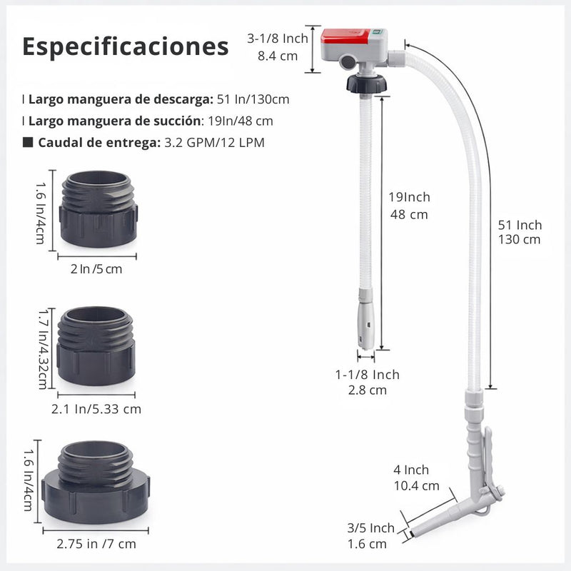 Bomba Eléctrica Portátil para Transferencia de Combustible Extractor de Gasolina Portátil  3.2 GPM con Manguera. Transferidor Compatible con Bidones de Gasolina y Diésel. FN 901M