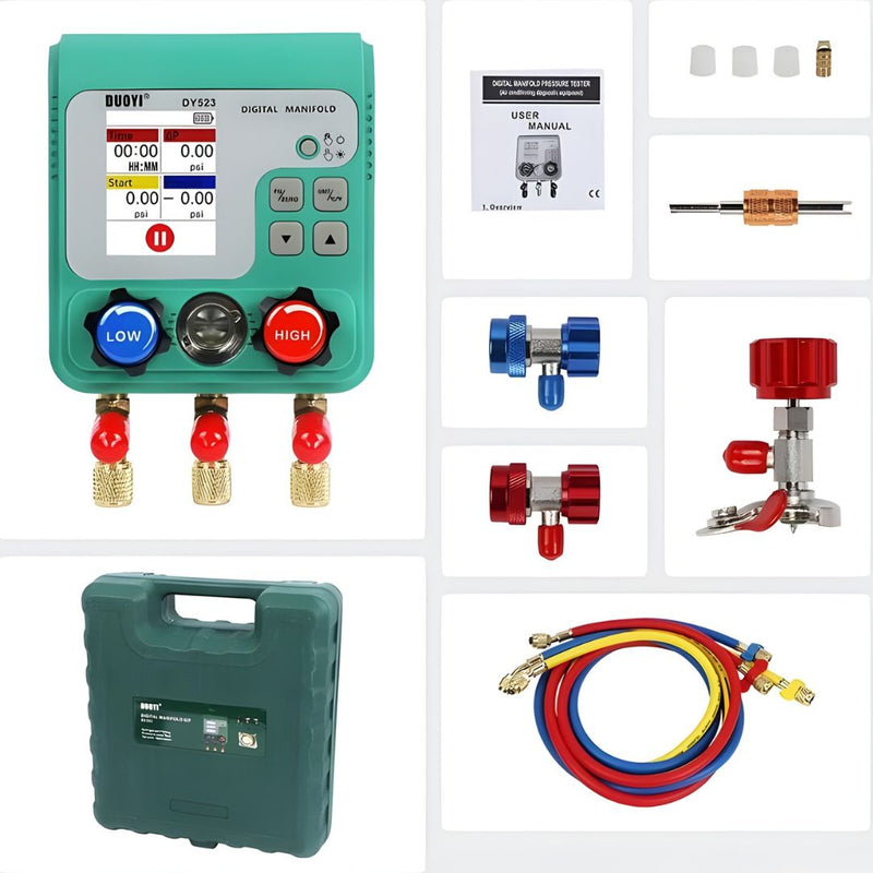 Manómetro Digital HVAC para Refrigeración. Set Medidor de Presión y Vacío 0-6000 KPa con Pantalla LCD. DY523
