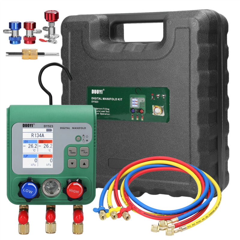 Manómetro Digital HVAC para Refrigeración. Set Medidor de Presión y Vacío 0-6000 KPa con Pantalla LCD. DY523