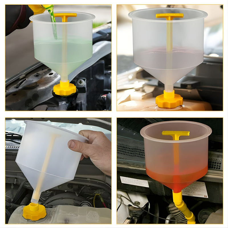 Embudo Antiderrames para Llenado de Refrigerante de Radiador. Sistema con Adaptadores Universales para Auto. Set de 15 Piezas.