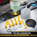 Embudo Antiderrames para Llenado de Refrigerante de Radiador. Sistema con Adaptadores Universales para Auto. Set de 15 Piezas.