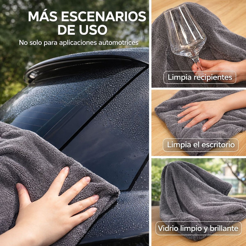 Toalla paño de Microfibra Ultra Absorbente para Secado de Autos Gruesa 1300 GSM. Paño de Secado Automotriz 60×90 cm (24×36"). Color gris.