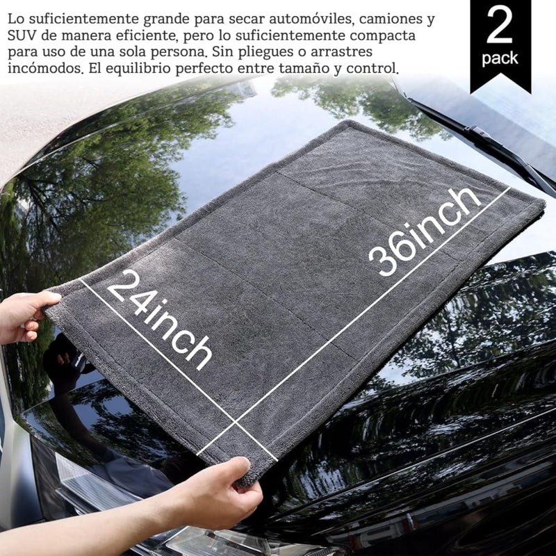 Toalla paño de Microfibra Ultra Absorbente para Secado de Autos Gruesa 1300 GSM. Paño de Secado Automotriz 60×90 cm (24×36"). Color gris.