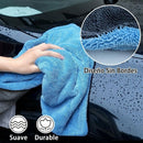 Toalla paño de Microfibra Doble Cara para Secado de Autos Ultra Gruesa 1400 GSM. Paño de Secado Automotriz Ultra Absorbente (60×120cm). Color gris con azul claro.