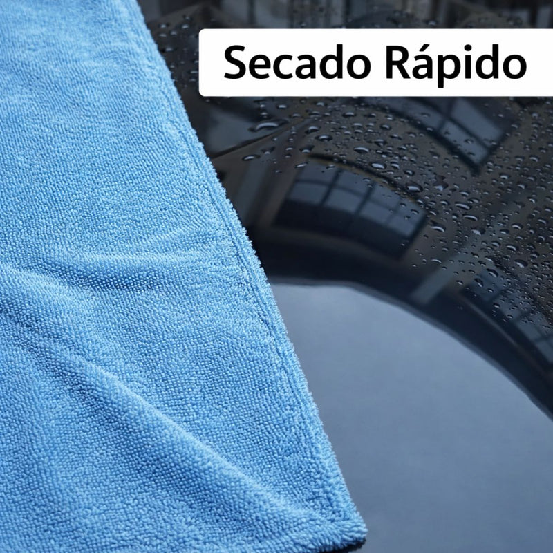 Toalla paño de Microfibra Doble Cara para Secado de Autos Ultra Gruesa 1400 GSM. Paño de Secado Automotriz Ultra Absorbente (60×120cm). Color gris con azul claro.