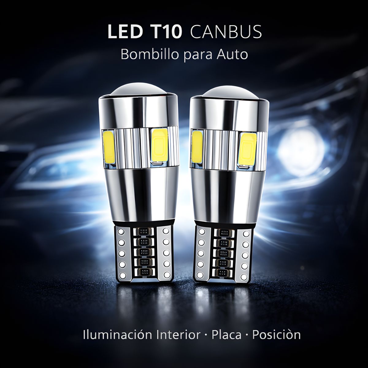 Luces LED T10 W5W Para Auto. Repuesto De Focos Para Auto. Bombillo Para Luz De Placa. Luz Blanca. ( se vende por unidad) No par