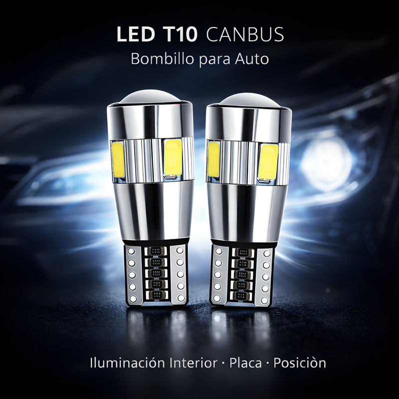 Luces LED T10 W5W Para Auto. Repuesto De Focos Para Auto. Bombillo Para Luz De Placa. Luz Blanca. ( se vende por unidad) No par