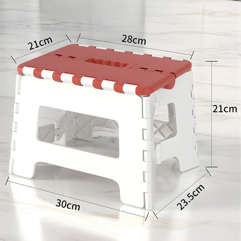 Taburete Banco Plegable Antideslizante 21cm. Soporta hasta 80 kg. Escaloncito Multiusos. Banquito con Asa. Color rojo con blanco.