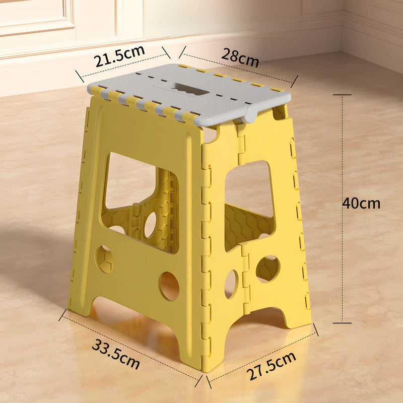 Taburete Plegable Antideslizante 40cm. Soporta hasta 80 kg. Escaloncito Multiusos. Banquito con Asa. Color amarillo con gris.