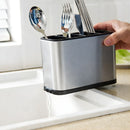 Organizador de Cubiertos para Cocina con Drenaje. Porta Cubiertos de Acero Inoxidable. Escurridor con 4 compartimientos.