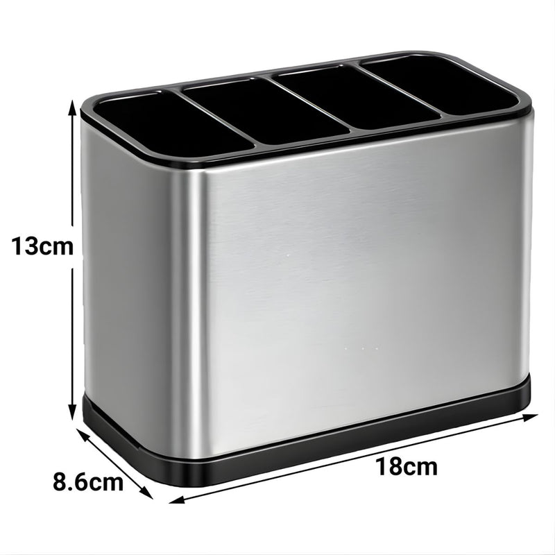 Organizador de Cubiertos para Cocina con Drenaje. Porta Cubiertos de Acero Inoxidable. Escurridor con 4 compartimientos.