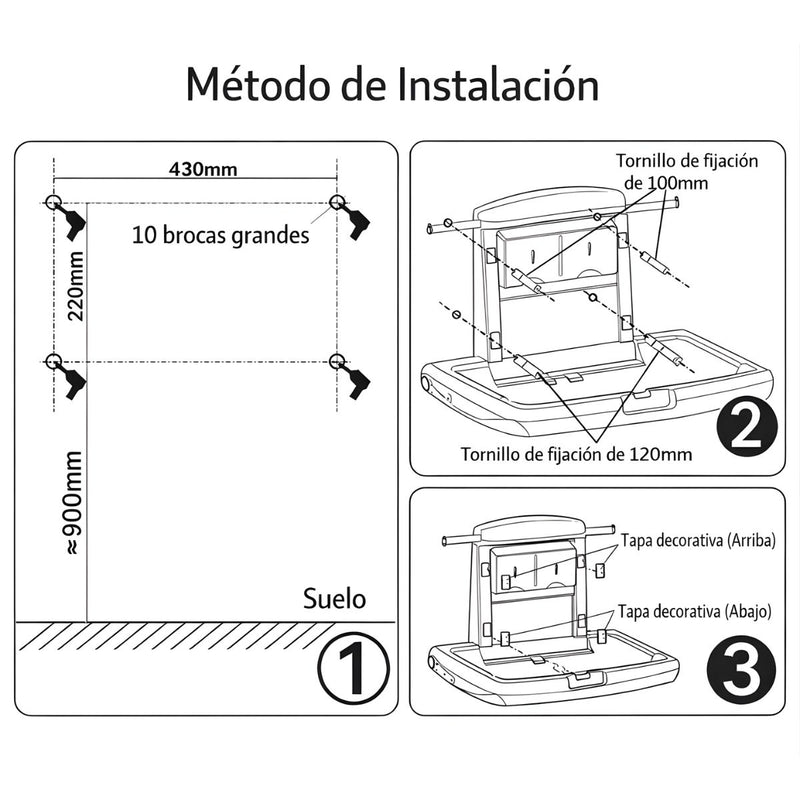 Cambiador de Bebé Plegable de Pared para Baños Públicos. Estación Cambiadora HDPE Antibacterial. Soporta hasta 20kg. Cambiador de Pañales.