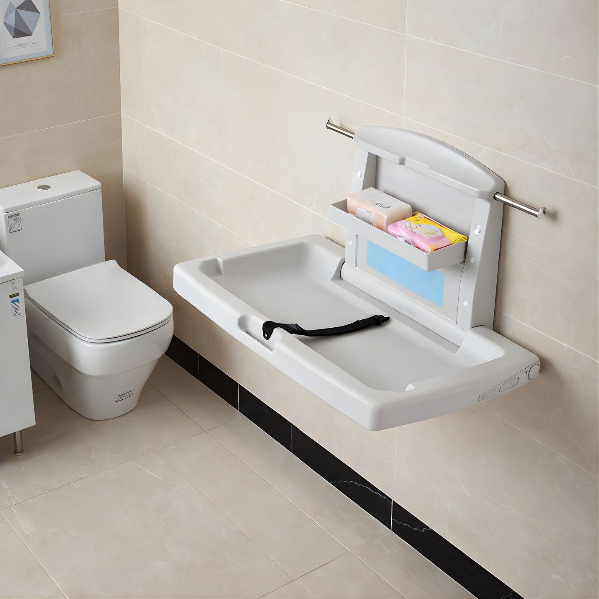 Cambiador de Bebé Plegable de Pared para Baños Públicos. Estación Cambiadora HDPE Antibacterial. Soporta hasta 20kg. Cambiador de Pañales.