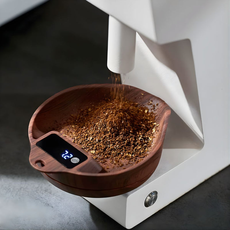 Báscula Scoop digital de precisión 1000g / 0.1g. Café Balanza electrónica para pesar granos, semillas y alimentos. Color walnut (13x10cm).