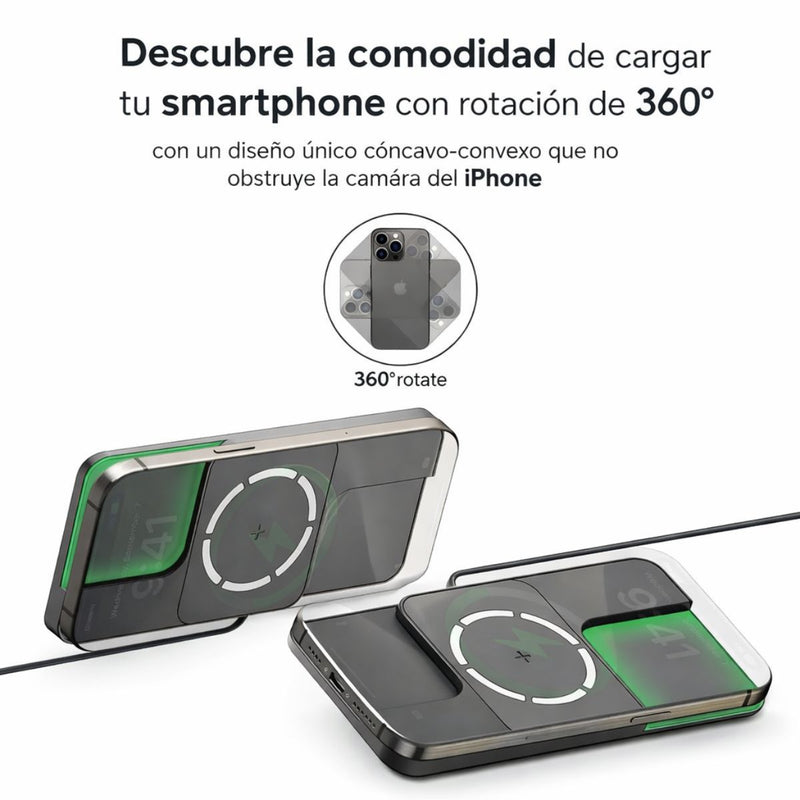 Cargador Inalámbrico Magnético 360°. Estación de Carga Tipo MagSafe para iPhone y Audífonos (Cable 1m).