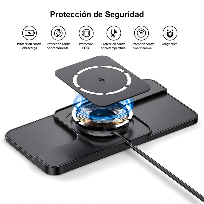 Cargador Inalámbrico Magnético 360°. Estación de Carga Tipo MagSafe para iPhone y Audífonos (Cable 1m).