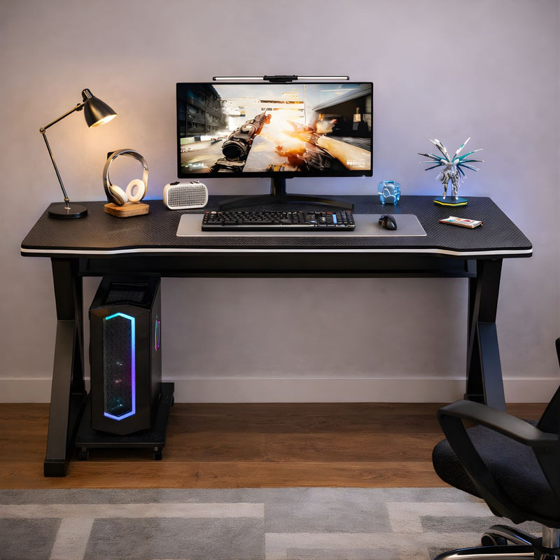 Escritorio mesa Gamer 120x60x74cm Con Superficie Antimanchas De Fibra De Carbono. Mesa De Computadora Con Soporte Para CPU.