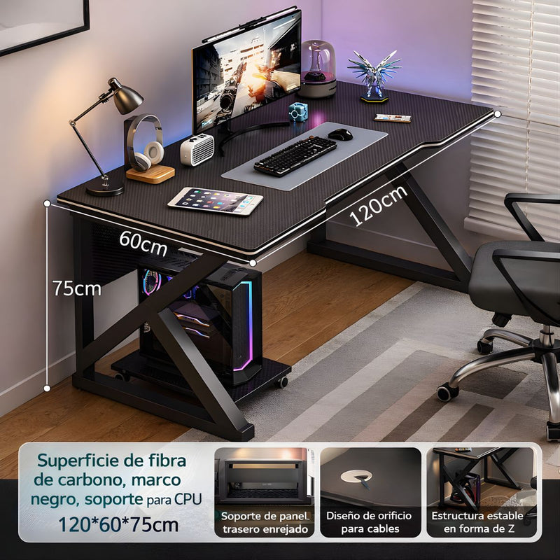Escritorio mesa Gamer 120x60x74cm Con Superficie Antimanchas De Fibra De Carbono. Mesa De Computadora Con Soporte Para CPU.