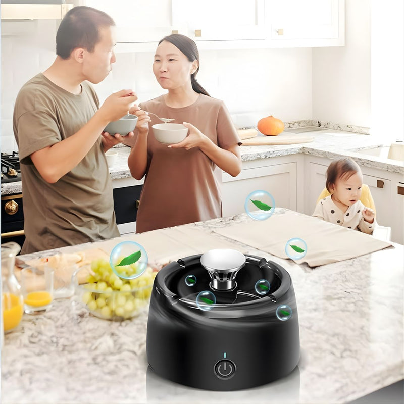 Cenicero Purificador De Aire Con Iones Negativos Recargable Con Filtro De Carbón Activado. Cenicero Eléctrico extractor De Humo. Color negro.