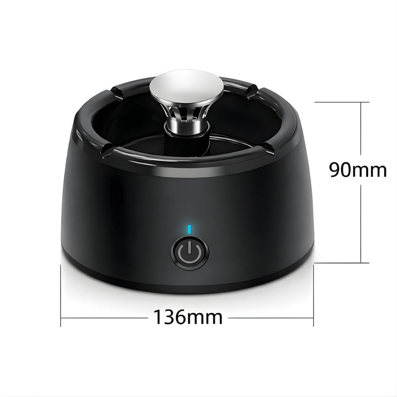 Cenicero Purificador De Aire Con Iones Negativos Recargable Con Filtro De Carbón Activado. Cenicero Eléctrico extractor De Humo. Color negro.