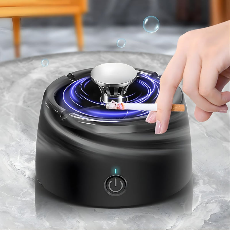 Cenicero Purificador De Aire Con Iones Negativos Recargable Con Filtro De Carbón Activado. Cenicero Eléctrico extractor De Humo. Color negro.