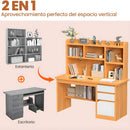 Escritorio de Estudio con Repisas y Gavetas 120x45x131cm. Mueble mesa Multifuncional para Oficina o Dormitorio. Color madera.