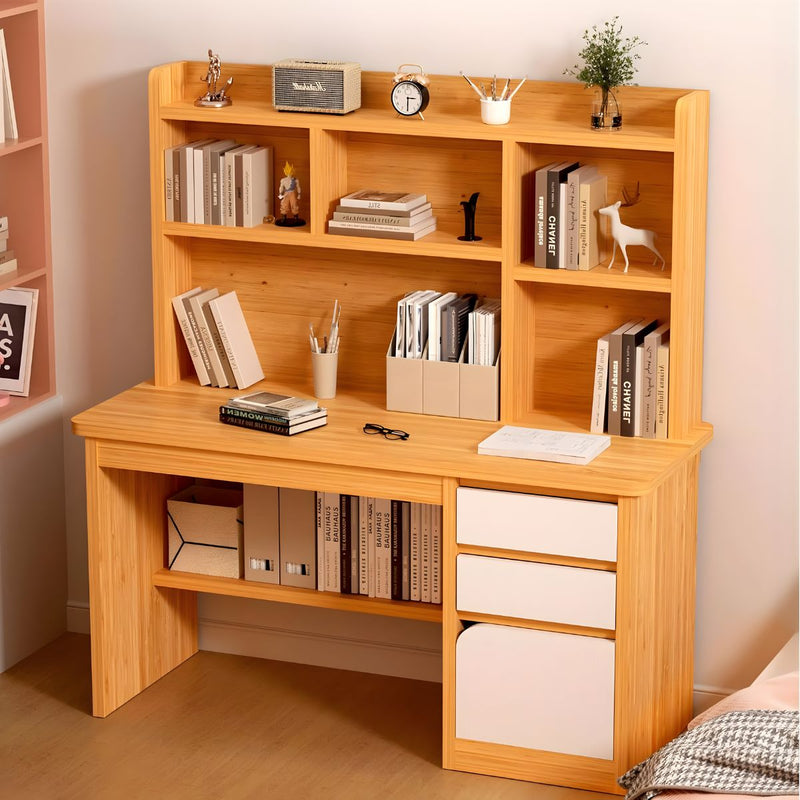 Escritorio de Estudio con Repisas y Gavetas 120x45x131cm. Mueble mesa Multifuncional para Oficina o Dormitorio. Color madera.