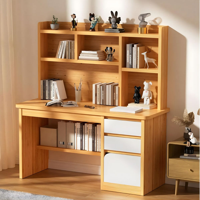 Escritorio de Estudio con Repisas y Gavetas 120x45x131cm. Mueble mesa Multifuncional para Oficina o Dormitorio. Color madera.